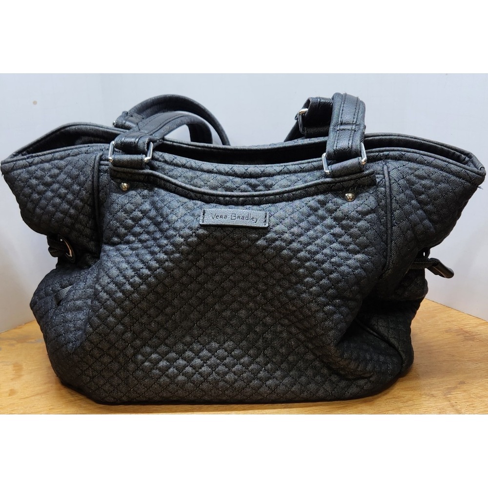 VERA BRADLEY Iconic Glenna Satchel Purse Microfiber Black Quilted